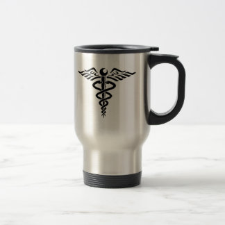 Taza De Viaje Taza del viaje del negro del caduceo