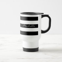 Taza rayada blanco y negro personalizada del viaje
