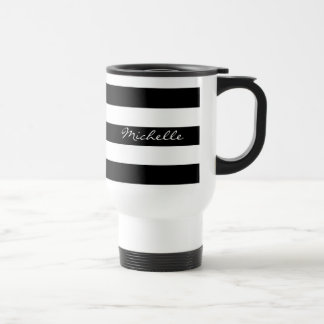 Taza De Viaje Taza rayada blanco y negro personalizada del viaje