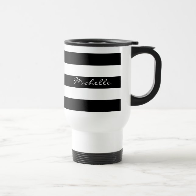 Taza De Viaje Taza rayada blanco y negro personalizada del viaje (Derecha)