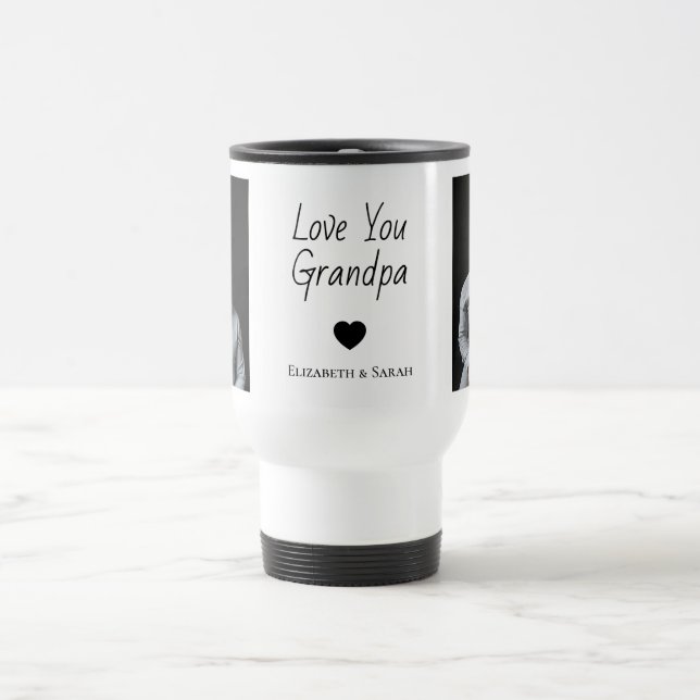 Taza De Viaje Te amo abuelo con corazón y fotos - (Centro)
