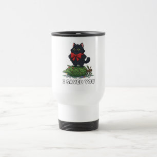 Taza De Viaje "Te Salvé" Árbol de Navidad de Gato Negro Divertid