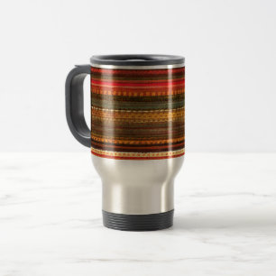 Taza De Viaje Tela Textil Rayas Rojo Naranja y Verde