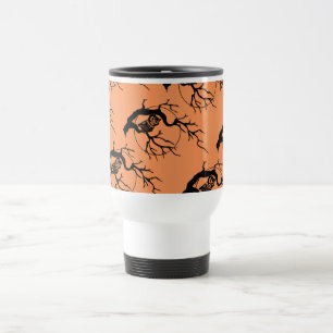 Taza De Viaje Tema de naranja y búho negro: Mug de Halloween