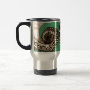 Taza De Viaje Tentáculo náutico verde del pulpo del vintage