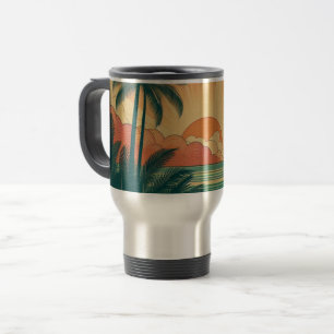 Taza De Viaje Terraza tropical retro/vintage/puesta de sol hawai