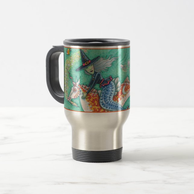 TAZA DE VIAJE TESTIGO MERMAID, HALLOWEEN MERHORSE COMMUTER MUG (Anverso izquierdo)