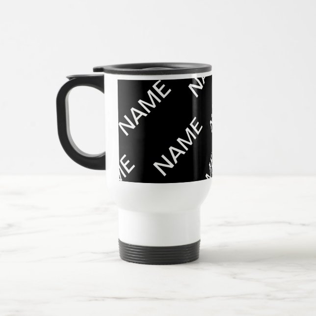 Taza De Viaje Texto de personalizable | Negra y blanca moderna (Izquierda)