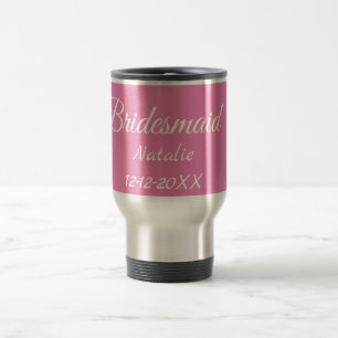 Taza De Viaje Texto simple minimalista rosa dama de honor agrega