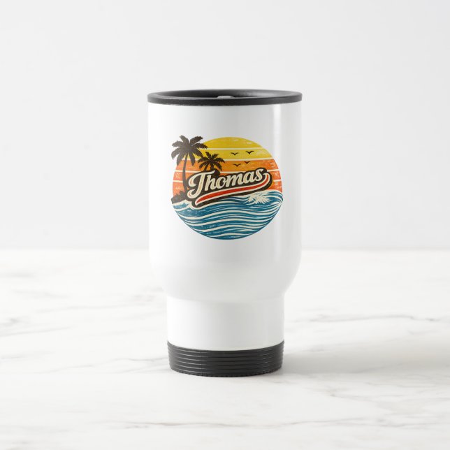 Taza De Viaje Thomas Retro Sunset Name Design (Centro)
