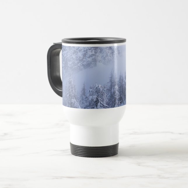 Taza De Viaje Tierras maravillosas del invierno, niebla, bosque  (Anverso izquierdo)