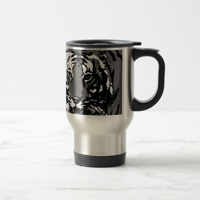Taza De Viaje Tigre de arte pop blanco negro (Derecha)