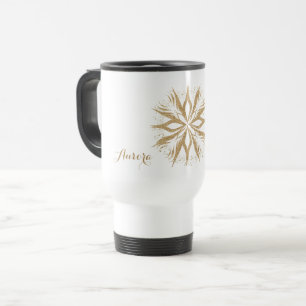 Taza De Viaje Tipografía con Brillo Floral de Oro de Lujo