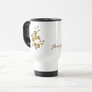 Taza De Viaje Tipografía con brillo floral de oro de lujo