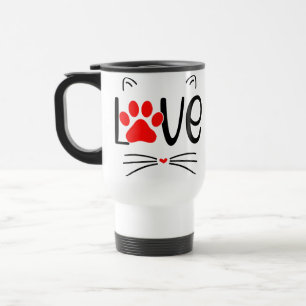 Taza De Viaje Tipografía de amor al gato lindo con pata roja
