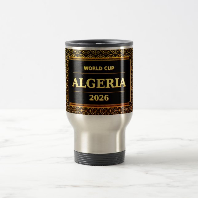 Taza De Viaje TITLE: Algeria Football Fan 2026 Black Gold Luxury (Centro)