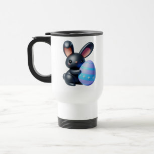 Taza De Viaje Título: Conejito negro festivo con huevo decorado