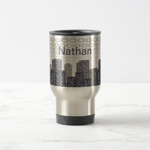 Taza De Viaje Tonos de gris personalizados del paisaje urbano
