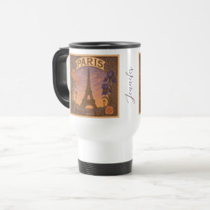 Taza De Viaje Torre Eiffel Art Nouveau París Nombre Personalizad