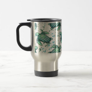 Taza De Viaje tortuga marina acuarela verde azul patrón animal