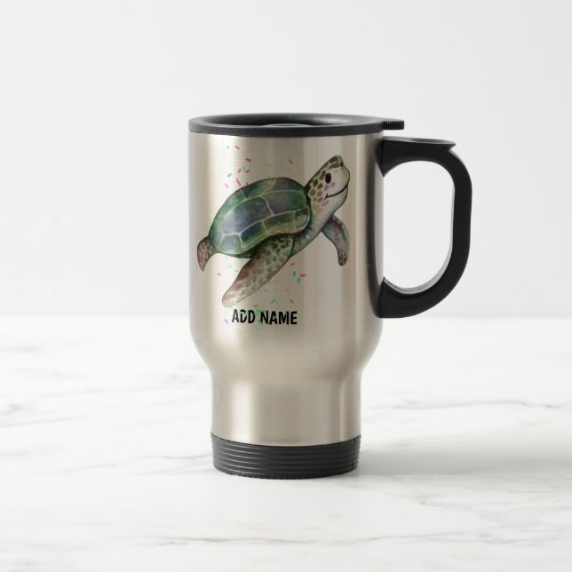 Taza De Viaje Tortuga marina cubana acuarela Océano Vida Añadir  (Derecha)