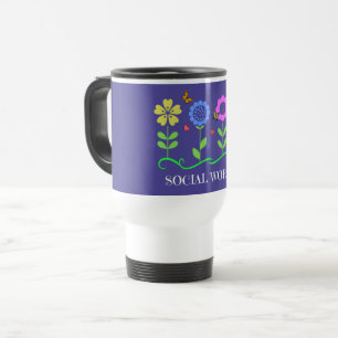Taza De Viaje "Trabajador Social," flores primaverales gráficas