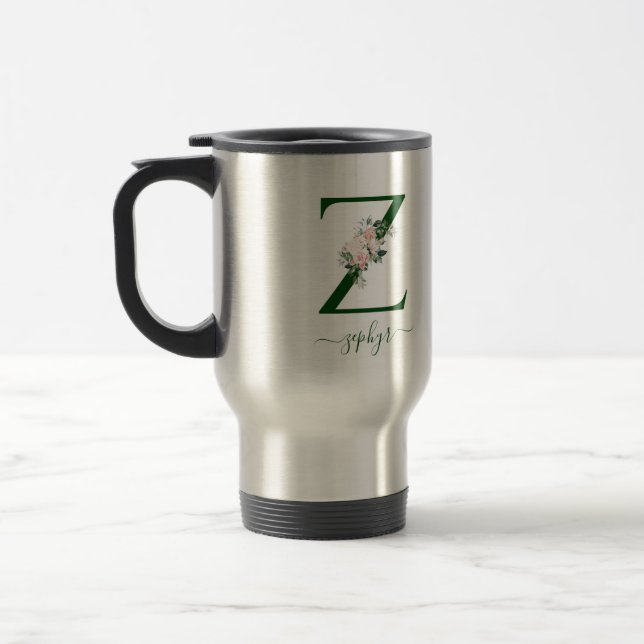 Taza De Viaje Travel Mug Monogram floral with Name (Izquierda)