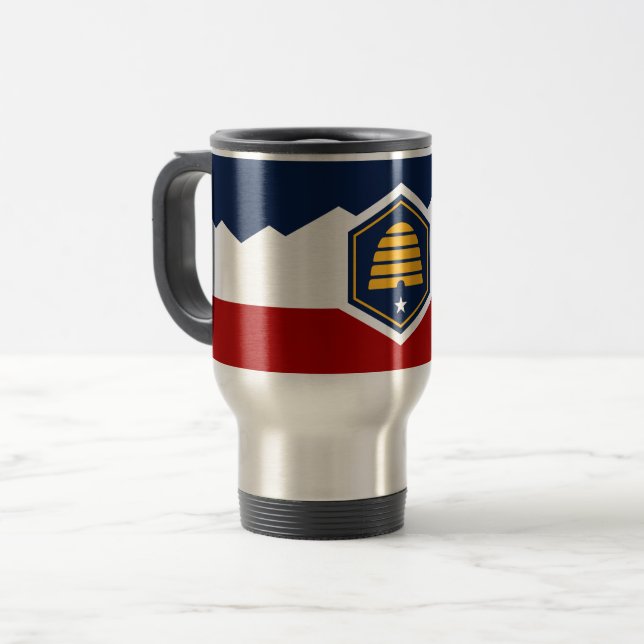 Taza De Viaje Travel Mug with Flag of Utah, USA (Anverso izquierdo)