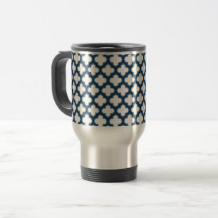 Taza De Viaje Trellis azul blanco y naval, Entramado, Quatrefoil