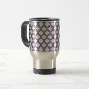 Taza De Viaje Trellis blanca y púrpura, Entramado, Quatrefoil