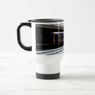 Taza De Viaje Tren azul y blanco