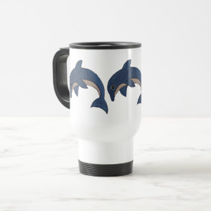 Taza De Viaje Tres delfines blancos azules y oscuros saltando