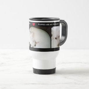 Taza De Viaje Tres fotos cortas de un bello negro de perro blanc