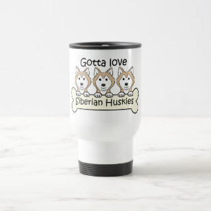 Taza De Viaje Tres huskyes siberianos
