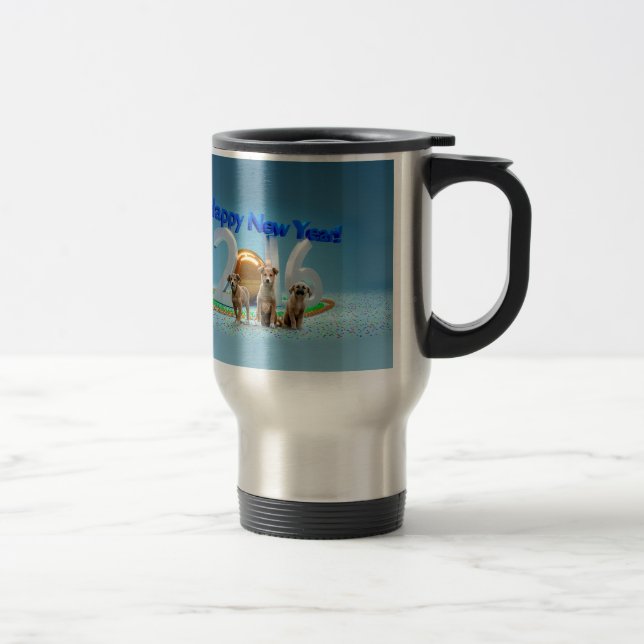 Taza De Viaje Tres perros graciosos deseando un feliz año nuevo  (Derecha)