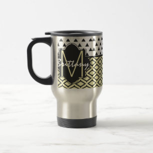 Taza De Viaje Triángulos negros, amarillos, y blancos y