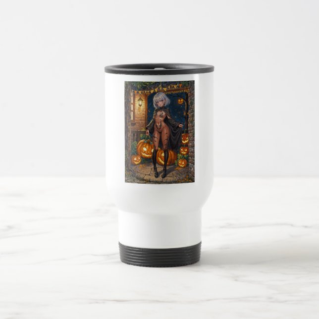 Taza De Viaje Trick o Treater, valiente Chica de disfraces de Ha (Centro)