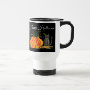Taza De Viaje Trick o Trek Halloween Calabaza Gato Cuto