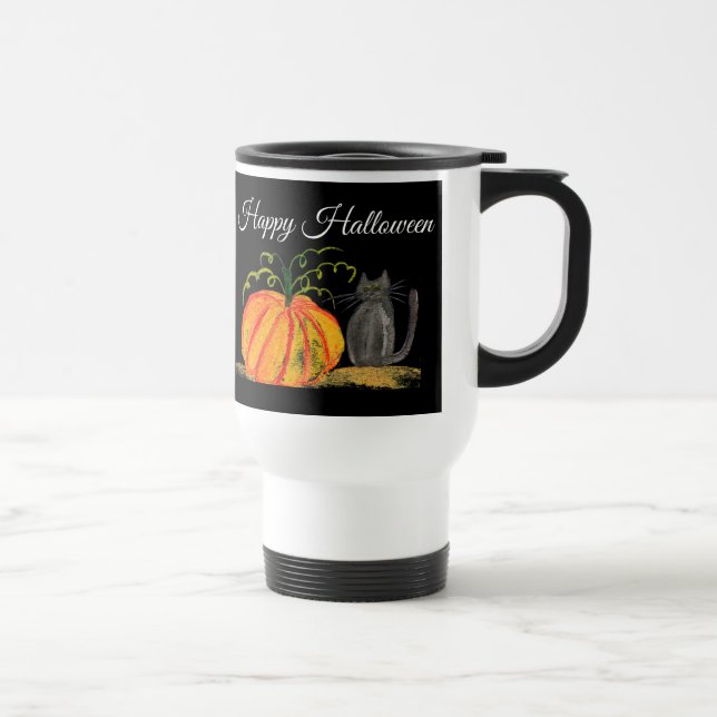 Taza De Viaje Trick o Trek Halloween Calabaza Gato Cuto (Derecha)