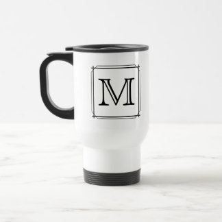 Taza De Viaje Tu carta. Personalizado Monograma.Blanco y negro