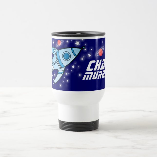 Taza De Viaje Tu nombre completo espacio de cohetes azul niños m (Centro)
