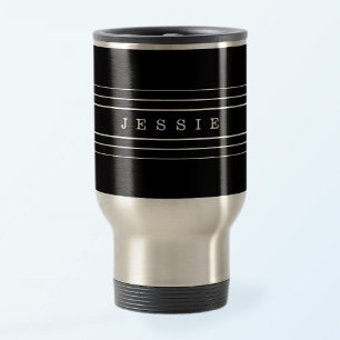 Taza De Viaje Tu Texto Personalizado y Rayas Modernas Negro