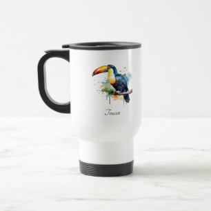 Taza De Viaje Tucán en rama arte acuarela, personalizado
