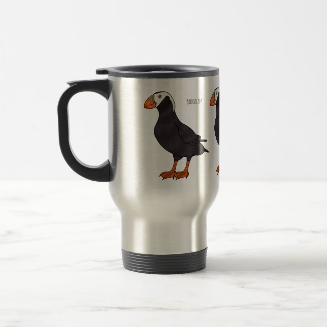 Taza De Viaje Tufted puffin bird cartoon illustration  (Izquierda)