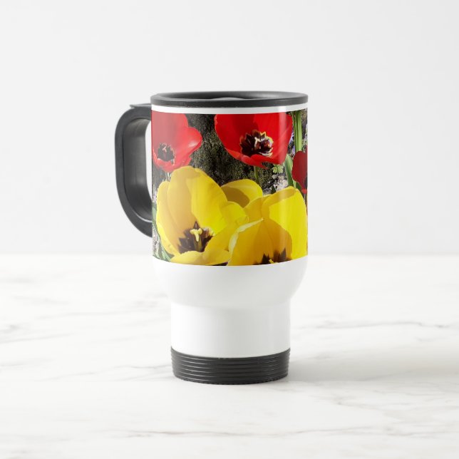 Taza De Viaje Tulipanes amarillos y rojos (Anverso izquierdo)