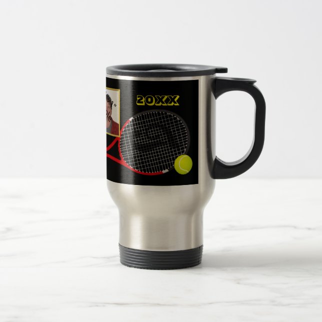 Taza De Viaje Tumblador de fotos de tenis negro personalizado (Derecha)