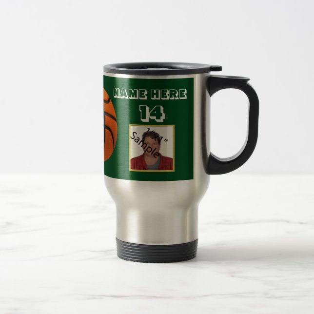 Taza De Viaje Tumbler de foto de baloncesto con texto blanco per (Derecha)