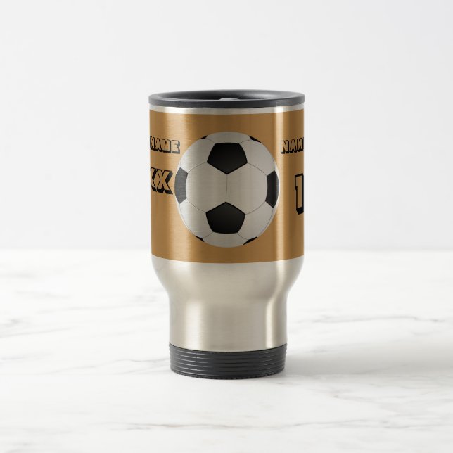 Taza De Viaje Tumbler de fútbol de texto negro personalizado (Centro)