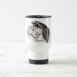 Taza De Viaje Un ángel dormido, diseño blanco y negro