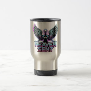 Taza De Viaje Un ángel metálico brillante con alas, diseño Y2K
